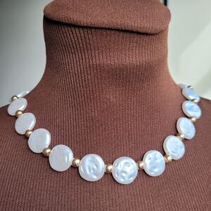 Pearl and Gold Necklace Faux 16" With 4" Adjustable Extender Chain